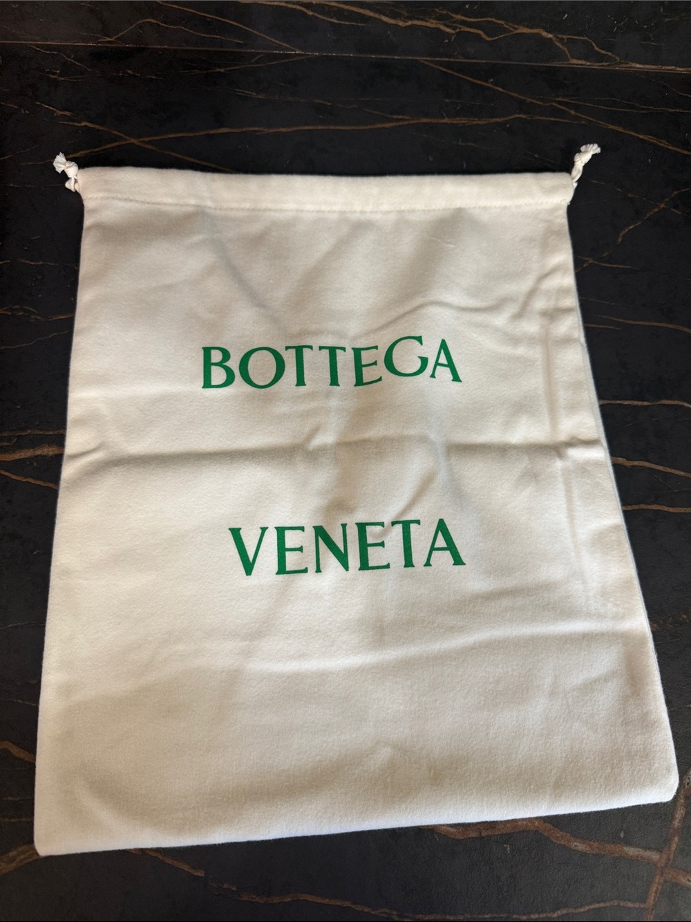 Bottega Veneta White Drawstring Logo Dust Bag with Green Print